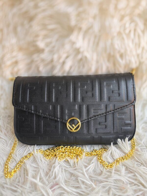 Chic Chain Pouch In FF Motif – Black/Gold