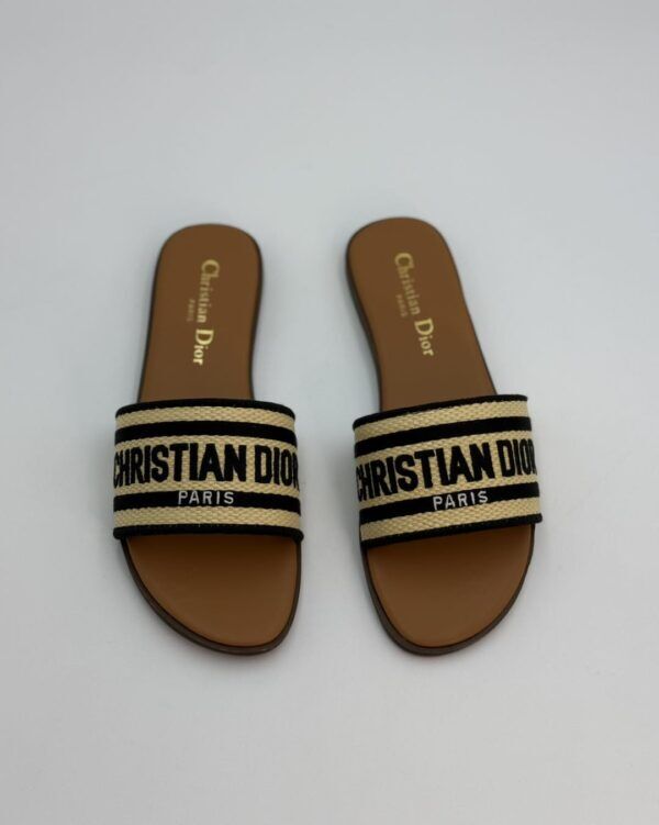 Dway Slide Natural Raffia and Black Embroidered Cotton