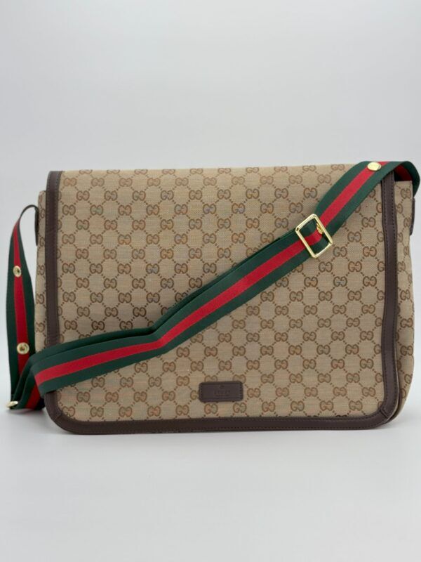 GG Canvas Web Strap Flap Messenger Bag Brown